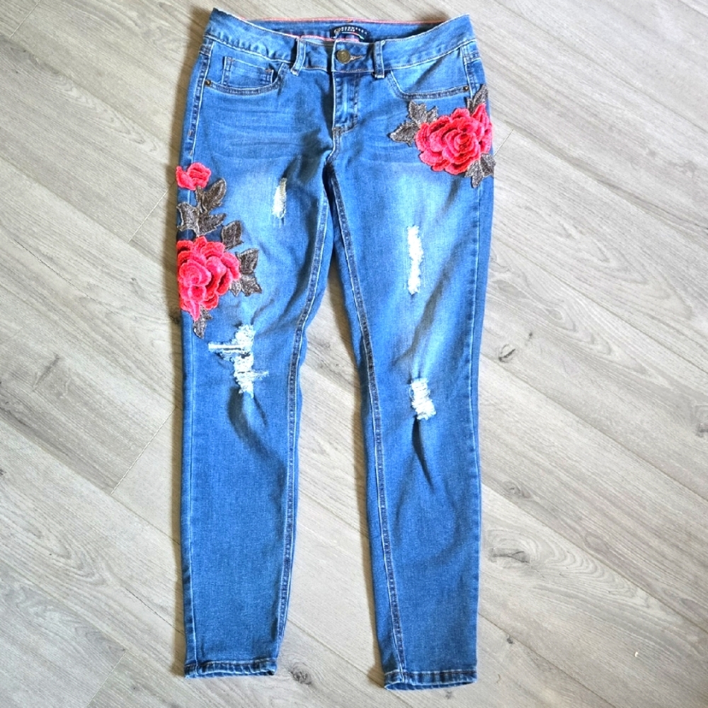 Boom Boom Jeans Blue Skinny Denim with Red Accents